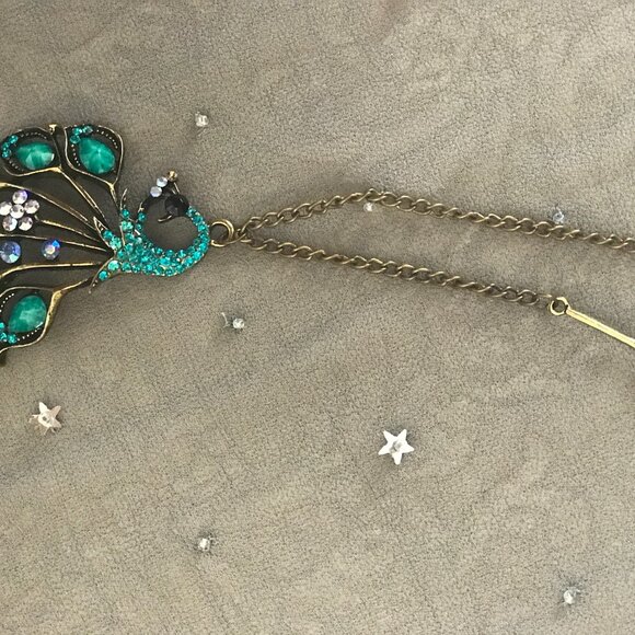 Kiss Me Turquoise Glitter Peacock 32'' Long Necklace - Picture 4 of 8